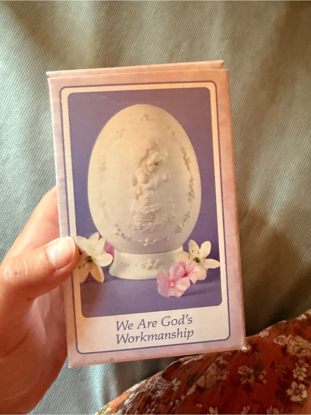 Precious Moments Pink and Purple Decorative Egg Figurine Box